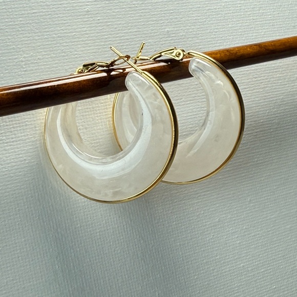Elegant Gold and White Hoop Earrings - Picture 9 of 9